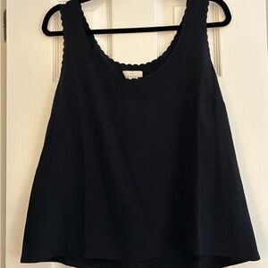 Sezane Black silk Scalloped Edge Tank Top, French size 42, US XL/10